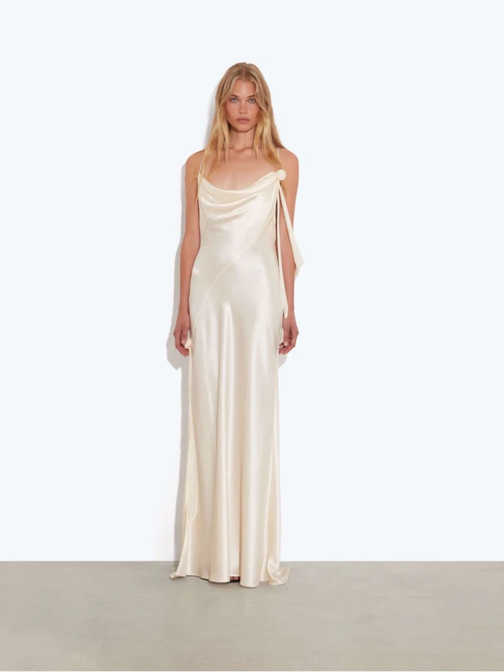 Rat & Boa Champagne Satin Draped Maxi Dress